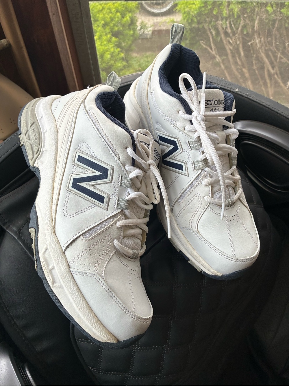 New Balance Men's White and Navy Athletic Sneakers
